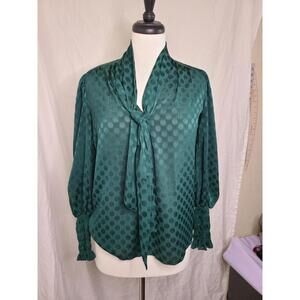 #0136 Max Studio Emerald Green Polka Dot Blouse Size XS